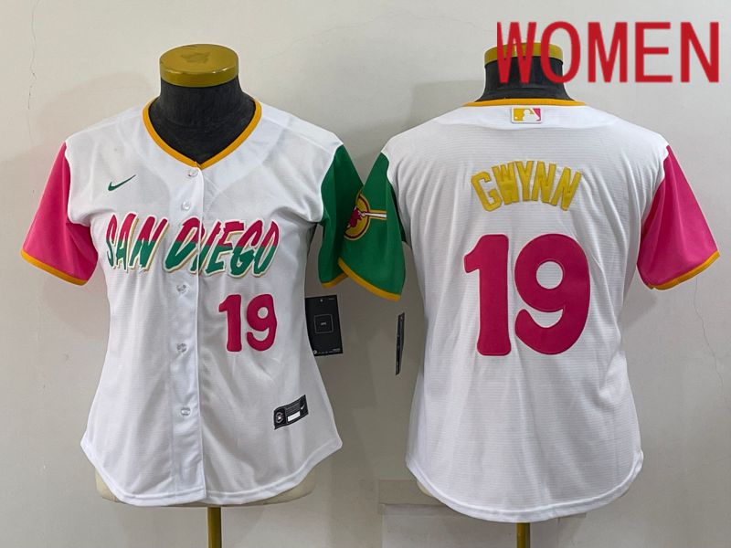 Women San Diego Padres 19 Gwynn White City Edition Nike 2022 MLB Jersey